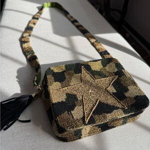 Elegant Beaded Camouflage Crossbody Bag with Star